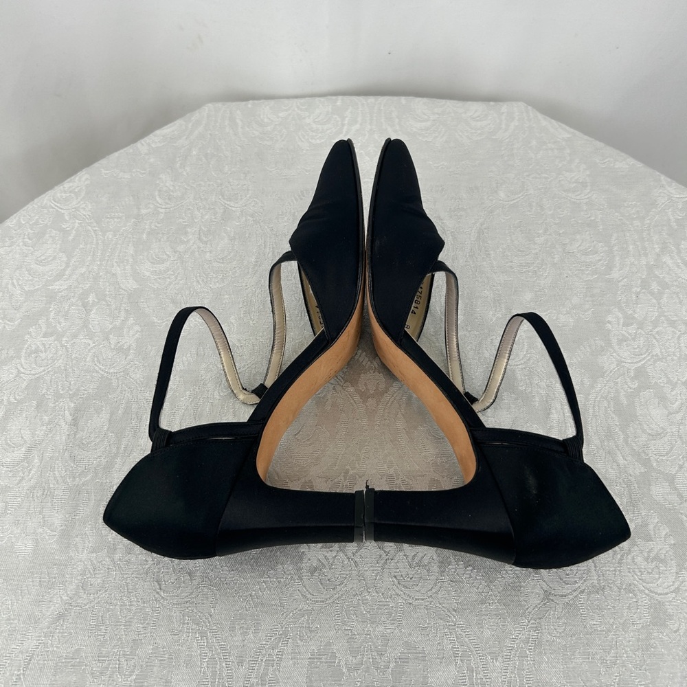 Vintage Mina Comfort Black Satin Heels Pumps with Straps - Picture 4 of 8